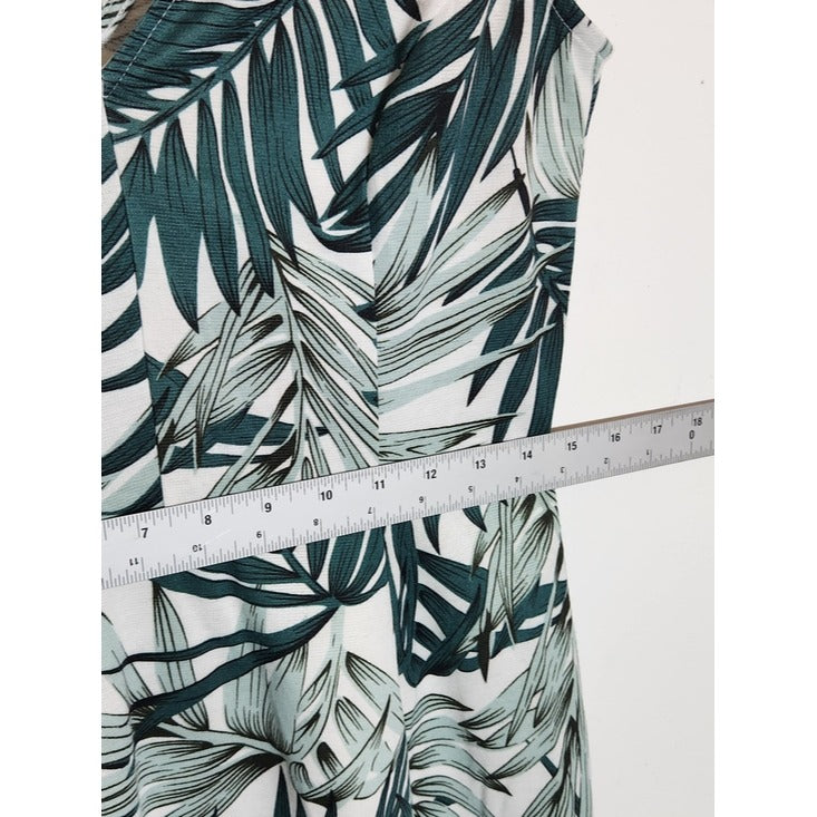H&M Green and White Palm Print Sleeveless Mini Dress Size Large