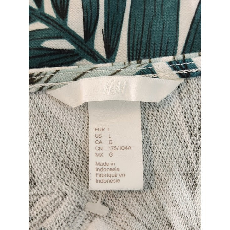 H&M Green and White Palm Print Sleeveless Mini Dress Size Large