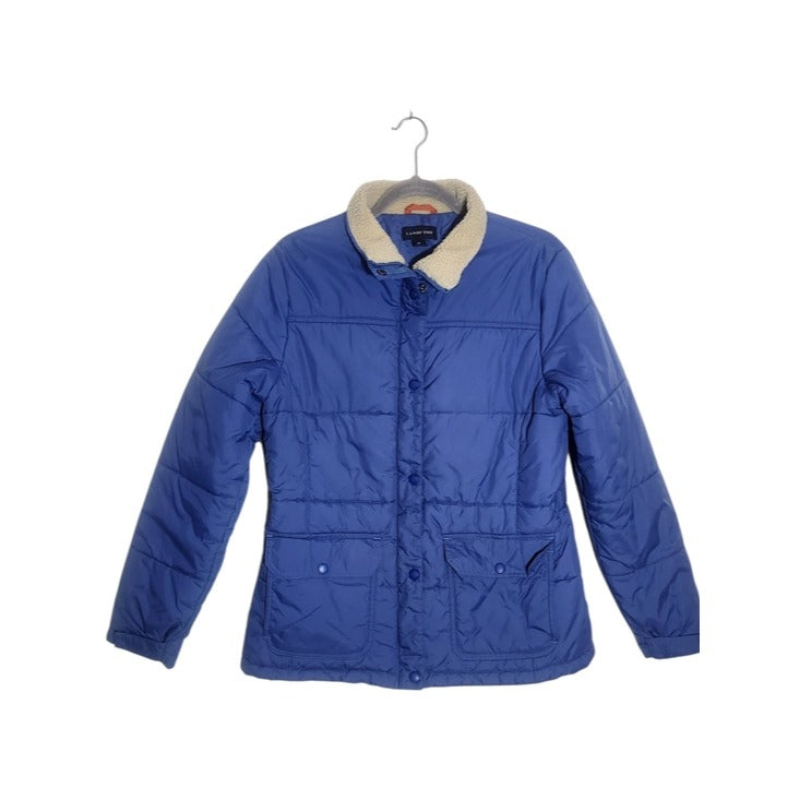 Lands’ End Womens Blue Puffer Jacket with Sherpa Collar Size Medium 10-12