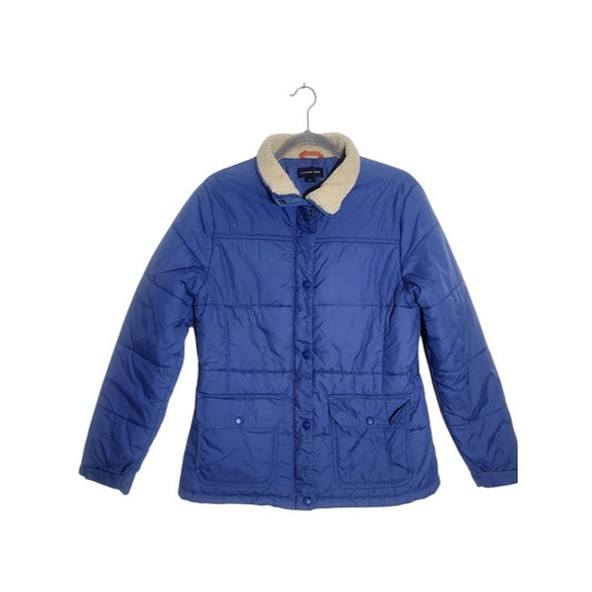 Lands’ End Womens Blue Puffer Jacket with Sherpa Collar Size Medium 10-12