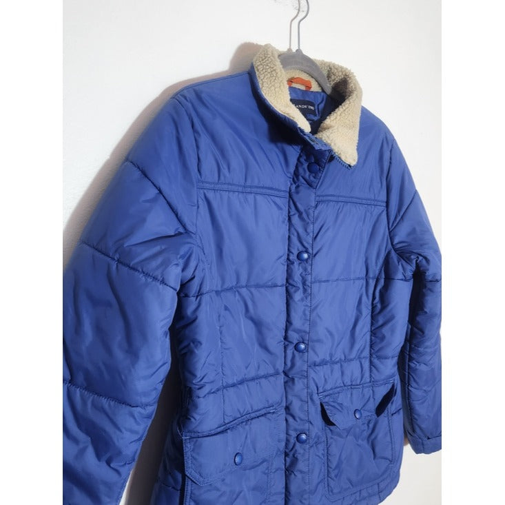 Lands’ End Womens Blue Puffer Jacket with Sherpa Collar Size Medium 10-12