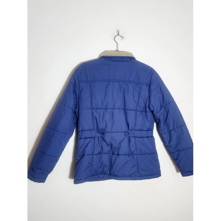 Lands’ End Womens Blue Puffer Jacket with Sherpa Collar Size Medium 10-12