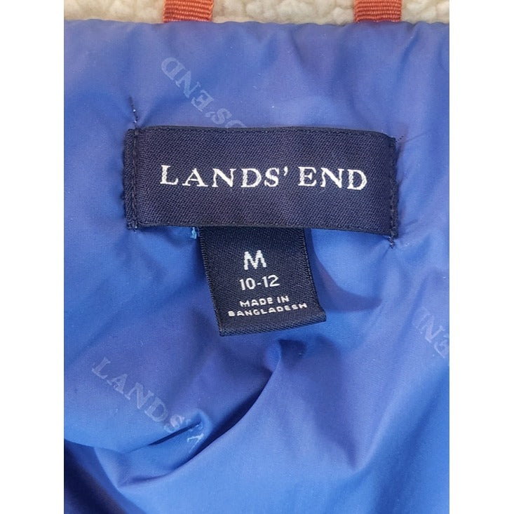 Lands’ End Womens Blue Puffer Jacket with Sherpa Collar Size Medium 10-12