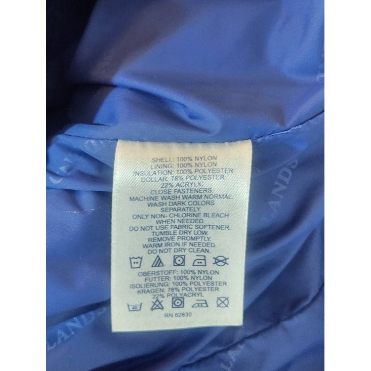 Lands’ End Womens Blue Puffer Jacket with Sherpa Collar Size Medium 10-12