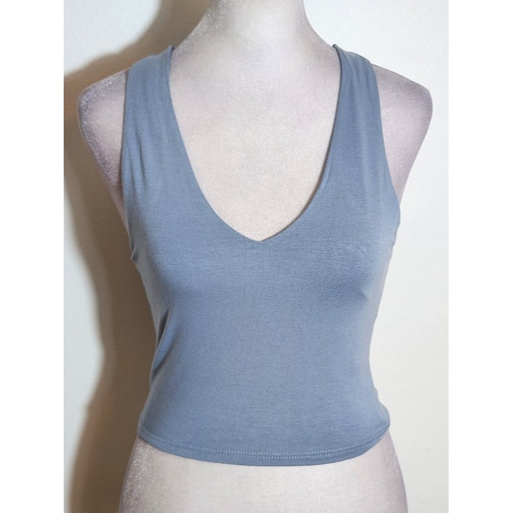 Lulus Blue Sleeveless V-Neck Cropped Tank Top Size Small NWT