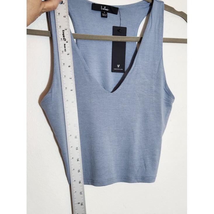 Lulus Blue Sleeveless V-Neck Cropped Tank Top Size Small NWT