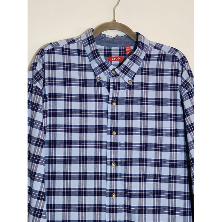 IZOD Men's Blue Plaid Button Down Shirt Size XXL
