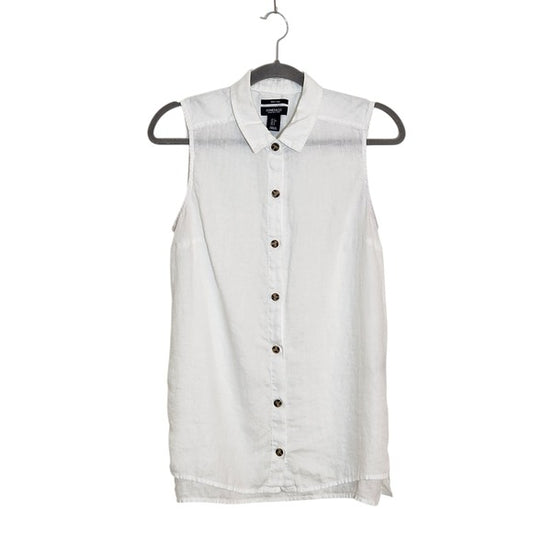 Jones & Co White Linen Sleeveless Button Down Shirt Size Small