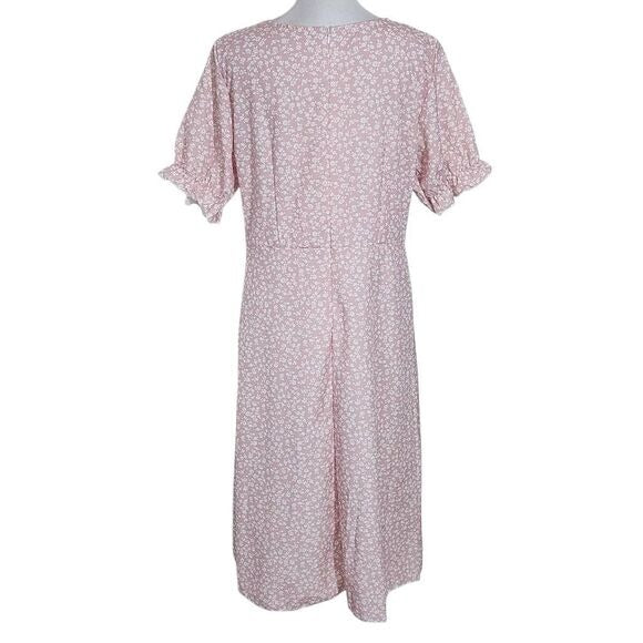 Pink and White Floral Wrap-Look Dress Size Medium Pink Wedding Guest Dress