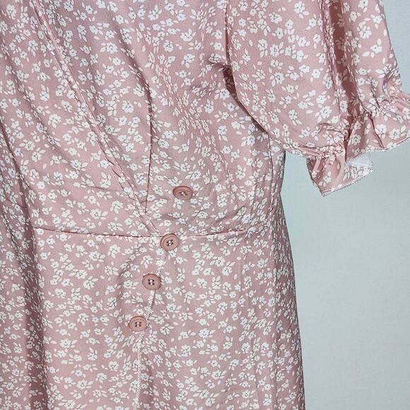 Pink and White Floral Wrap-Look Dress Size Medium Pink Wedding Guest Dress