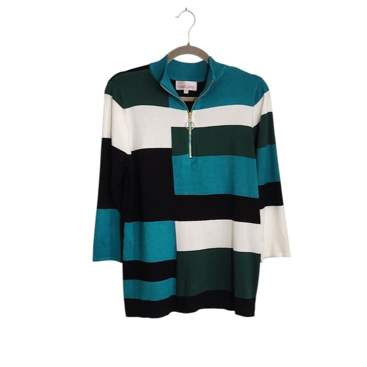 Carol Rose Green and Teal Quarter Zip Colorblock Sweater Size Large Flaw