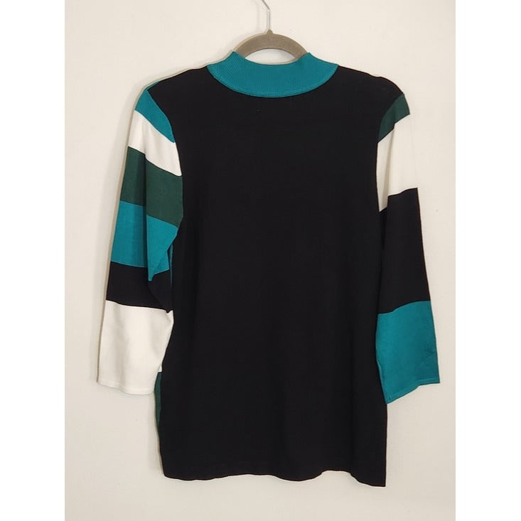 Carol Rose Green and Teal Quarter Zip Colorblock Sweater Size Large Flaw