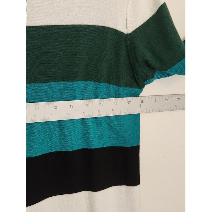 Carol Rose Green and Teal Quarter Zip Colorblock Sweater Size Large Flaw