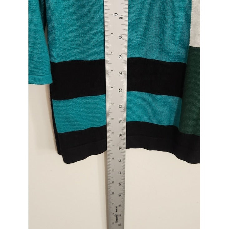 Carol Rose Green and Teal Quarter Zip Colorblock Sweater Size Large Flaw
