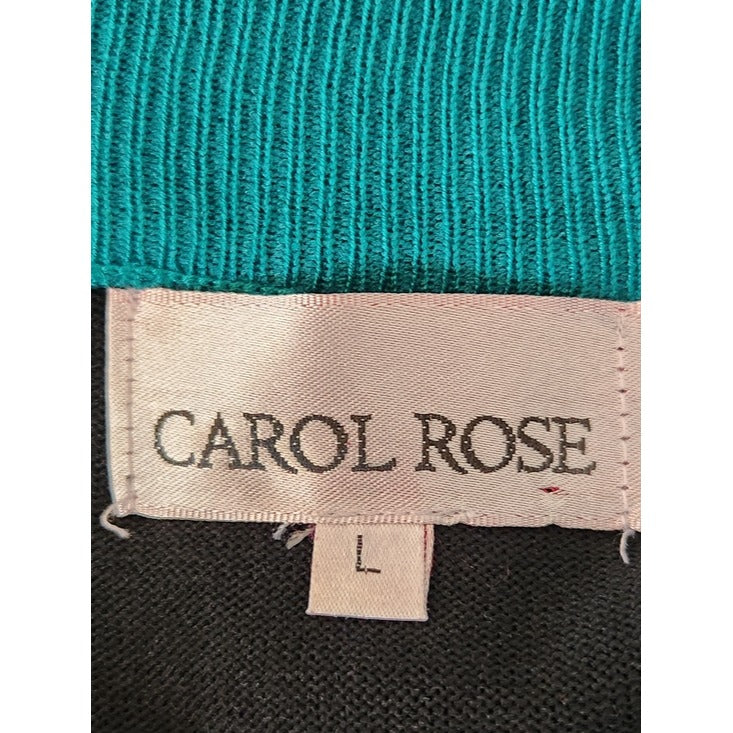 Carol Rose Green and Teal Quarter Zip Colorblock Sweater Size Large Flaw