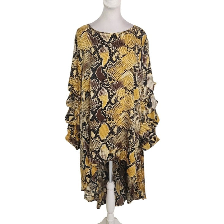 P. Luca Yellow Snakeskin Print High Low Tunic Size XL NWT