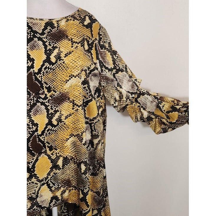P. Luca Yellow Snakeskin Print High Low Tunic Size XL NWT