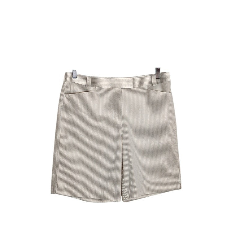 Liz Claiborne Tan and White Seersucker Stripe Audra Shorts Size 14