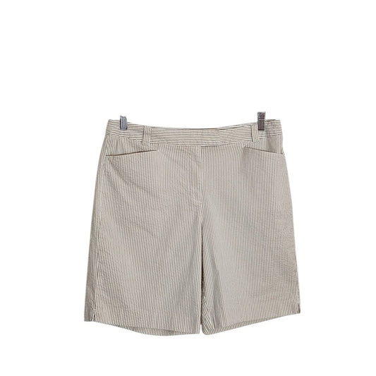 Liz Claiborne Tan and White Seersucker Stripe Audra Shorts Size 14