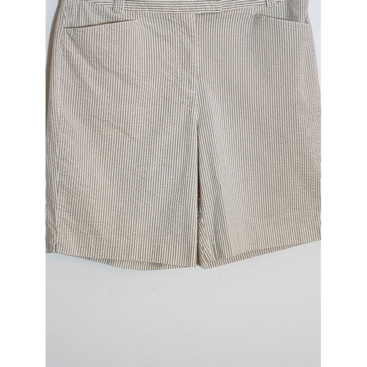 Liz Claiborne Tan and White Seersucker Stripe Audra Shorts Size 14