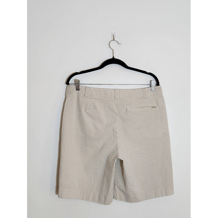 Liz Claiborne Tan and White Seersucker Stripe Audra Shorts Size 14