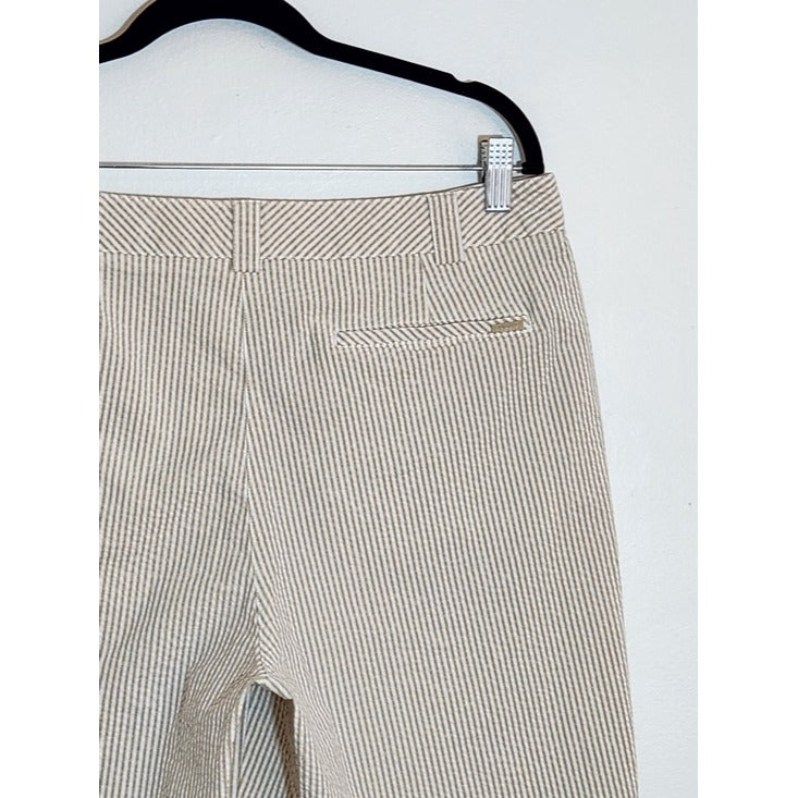 Liz Claiborne Tan and White Seersucker Stripe Audra Shorts Size 14