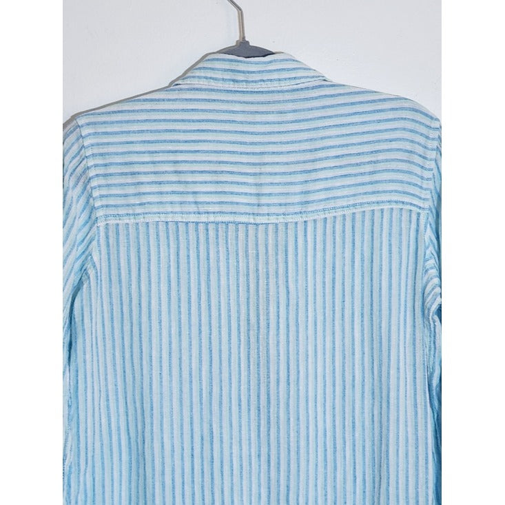 C&C California Blue Striped Linen Button Up Blouse Size Small