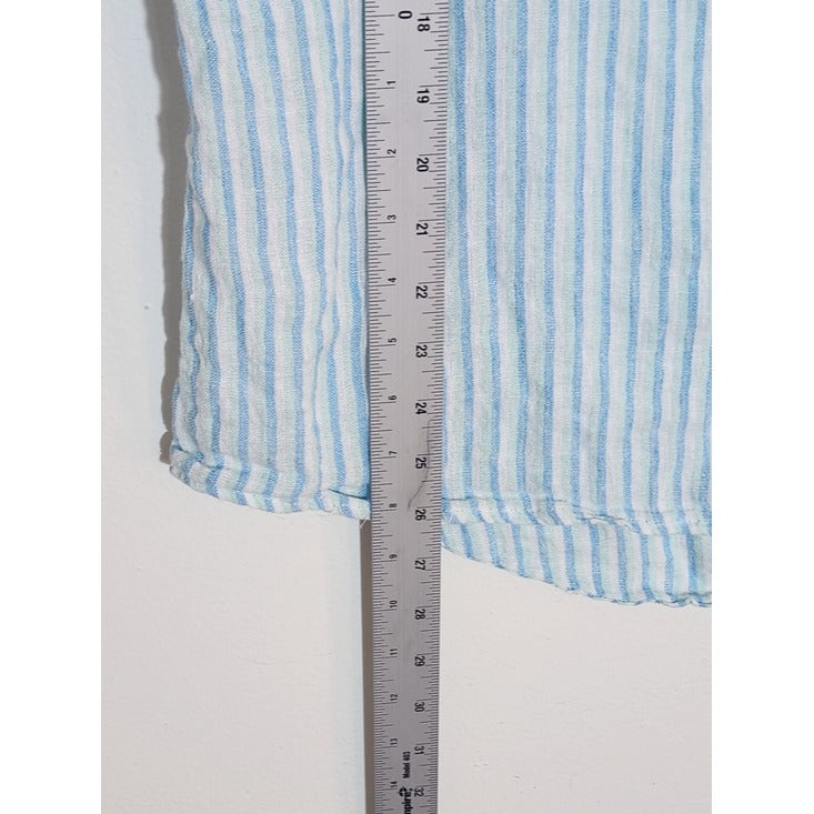 C&C California Blue Striped Linen Button Up Blouse Size Small