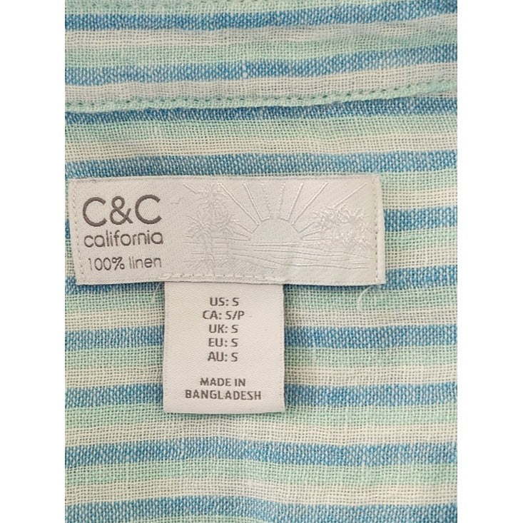 C&C California Blue Striped Linen Button Up Blouse Size Small