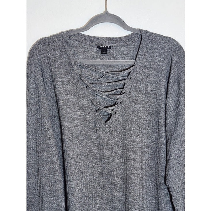 Torrid Gray Waffle Knit Long Sleeve Pullover Size 1X