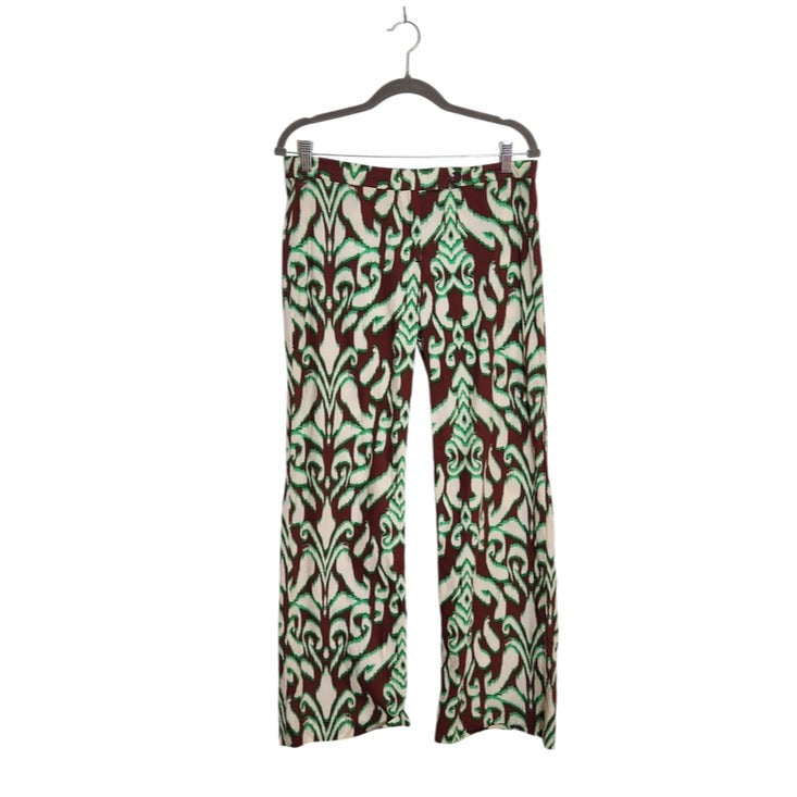 Zara Boho Brown Ikat Print Bootcut Pants Size Medium