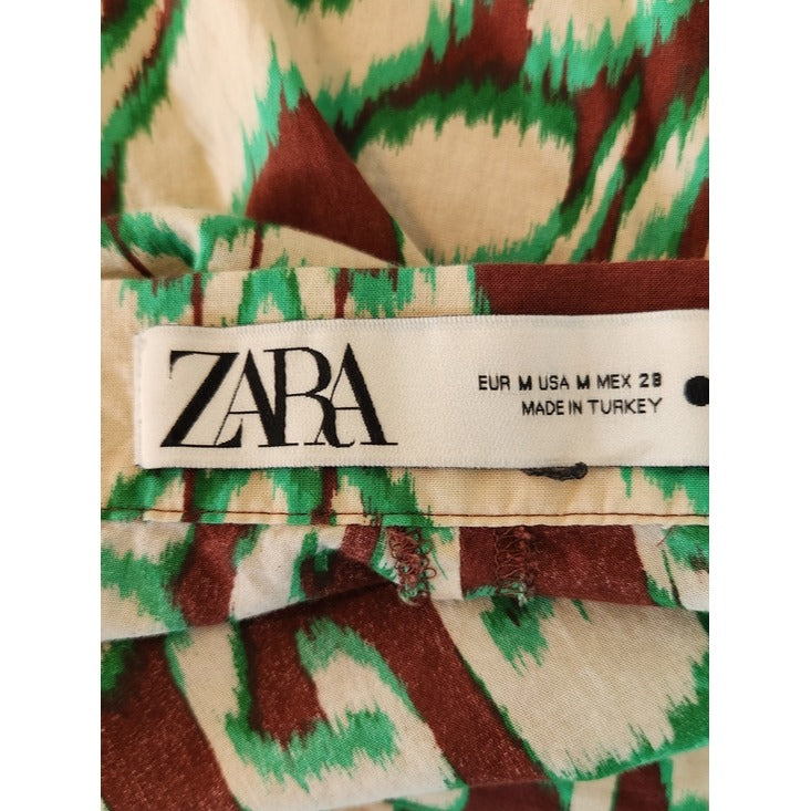 Zara Boho Brown Ikat Print Bootcut Pants Size Medium