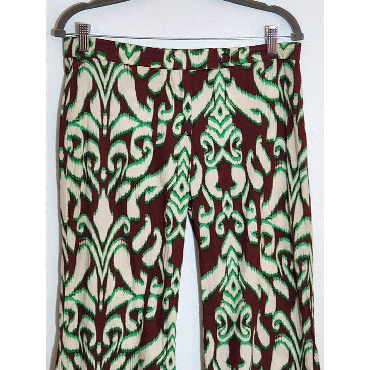 Zara Boho Brown Ikat Print Bootcut Pants Size Medium