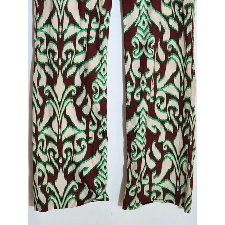Zara Boho Brown Ikat Print Bootcut Pants Size Medium