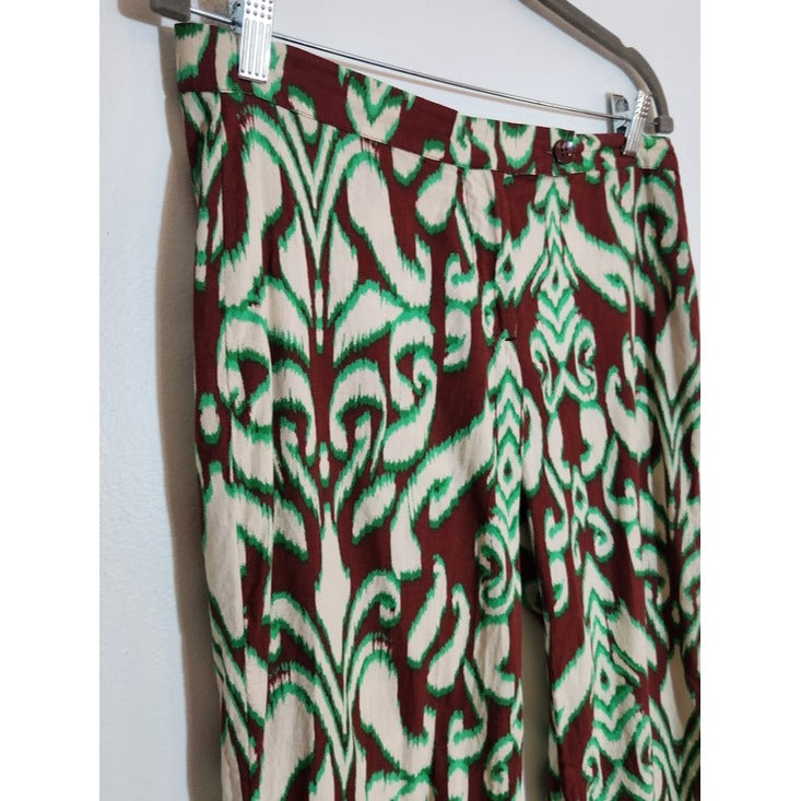 Zara Boho Brown Ikat Print Bootcut Pants Size Medium