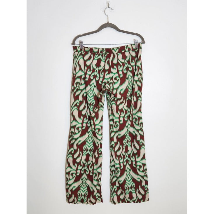 Zara Boho Brown Ikat Print Bootcut Pants Size Medium