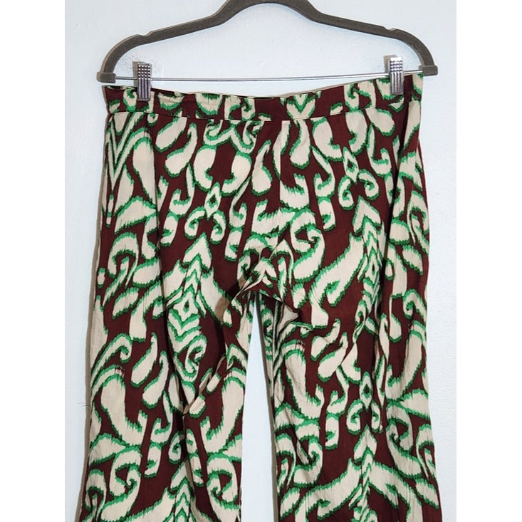 Zara Boho Brown Ikat Print Bootcut Pants Size Medium