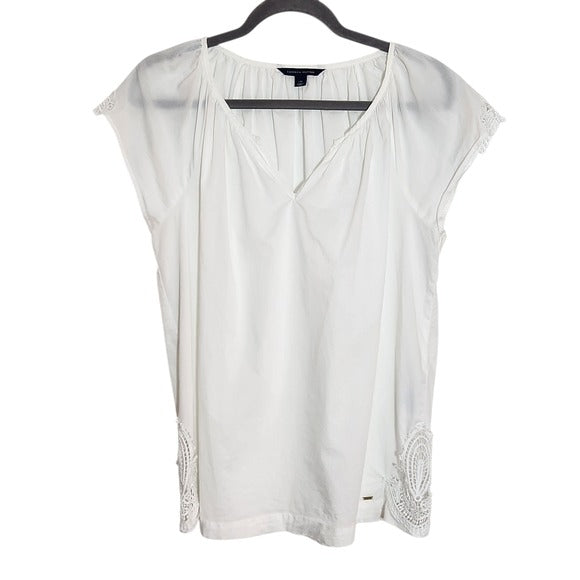 Tommy Hilfiger White V-Neck Crochet Lace Blouse Size Large