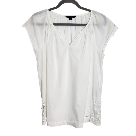Tommy Hilfiger White V-Neck Crochet Lace Blouse Size Large