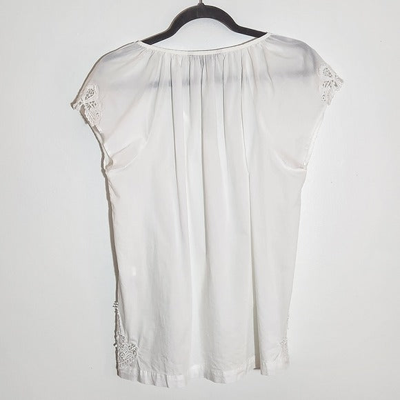 Tommy Hilfiger White V-Neck Crochet Lace Blouse Size Large