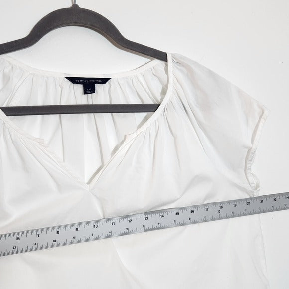 Tommy Hilfiger White V-Neck Crochet Lace Blouse Size Large