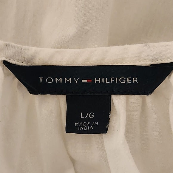Tommy Hilfiger White V-Neck Crochet Lace Blouse Size Large
