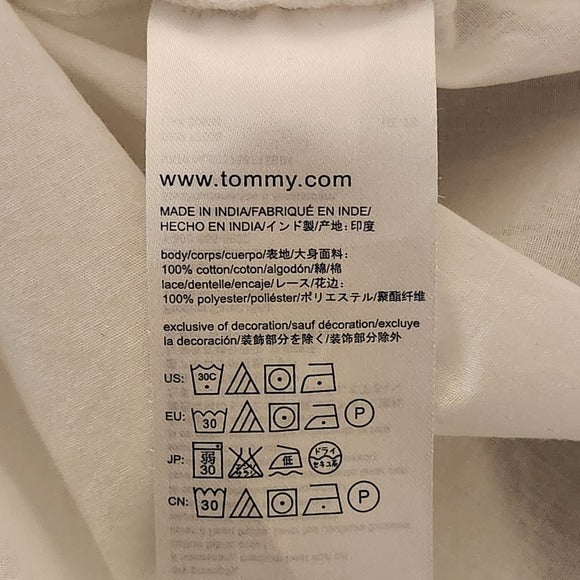 Tommy Hilfiger White V-Neck Crochet Lace Blouse Size Large