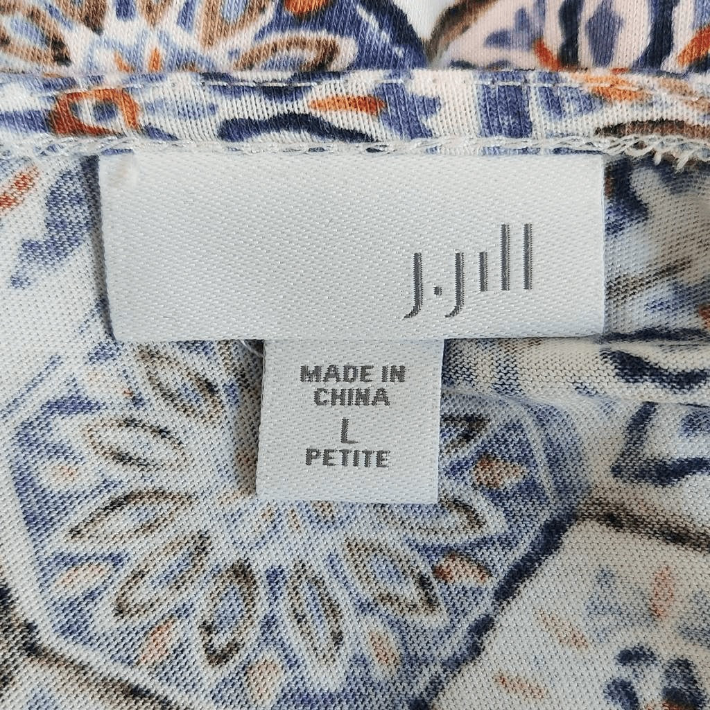 J. Jill Geometric Floral Print Tee Size Large Petite Blue and Red Print Top
