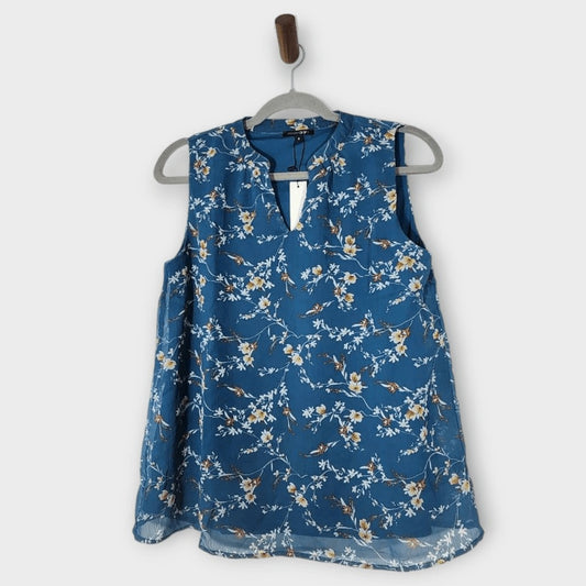 Papermoon Blue Sleeveless Floral Top Size Small NWT Floral Boho Blouse