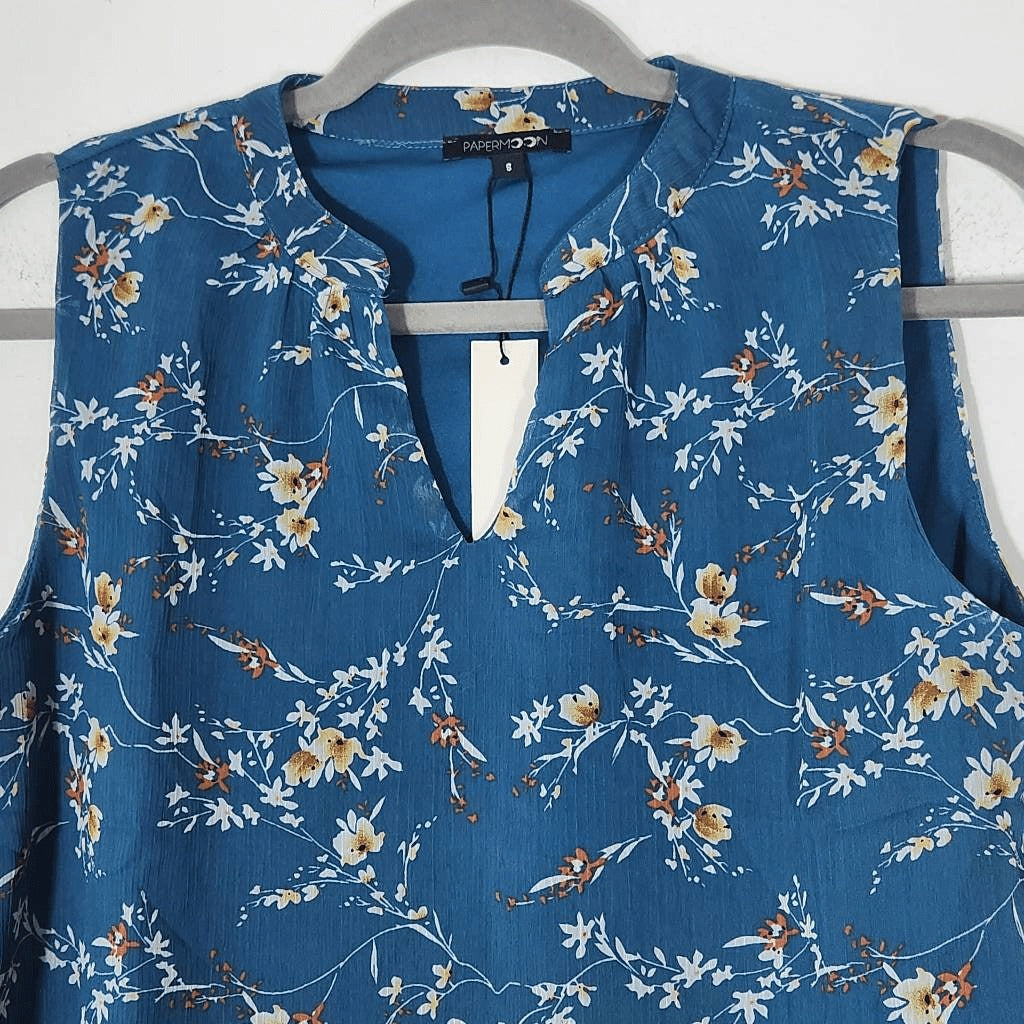 Papermoon Blue Sleeveless Floral Top Size Small NWT Floral Boho Blouse