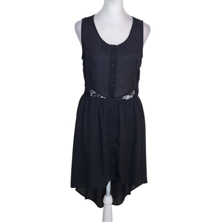 Umgee Black Sleeveless High Low Dress with Lace Panels Size Medium