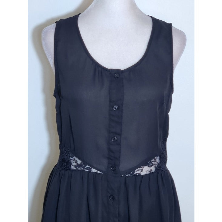 Umgee Black Sleeveless High Low Dress with Lace Panels Size Medium