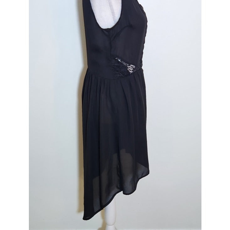 Umgee Black Sleeveless High Low Dress with Lace Panels Size Medium