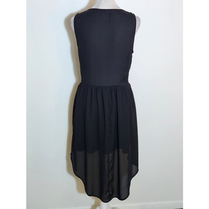 Umgee Black Sleeveless High Low Dress with Lace Panels Size Medium